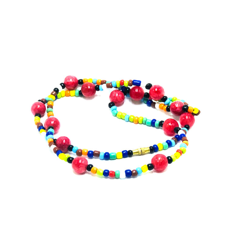 Multi Seed Bead with Gem Necklace