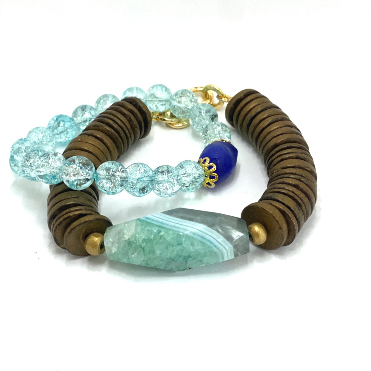 Agate Gold with Wood Bracelet