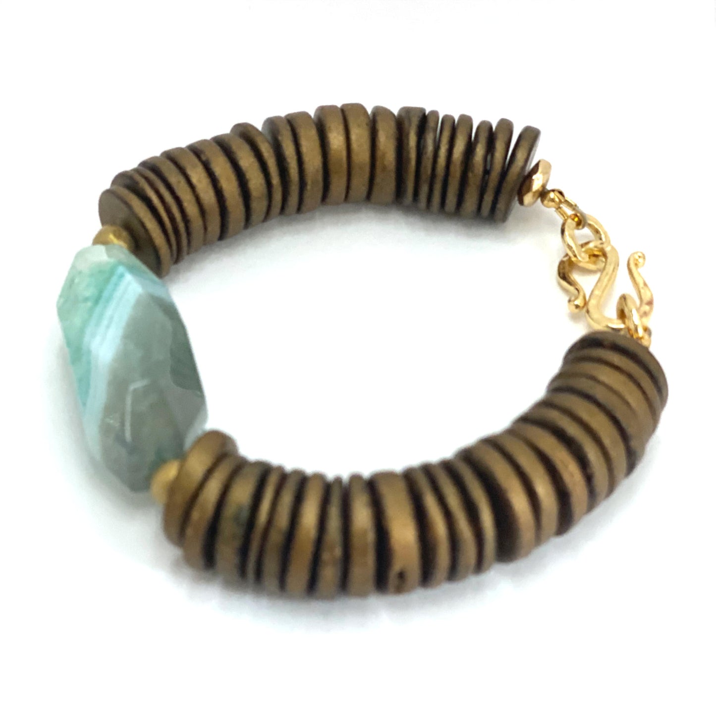 Agate Gold with Wood Bracelet