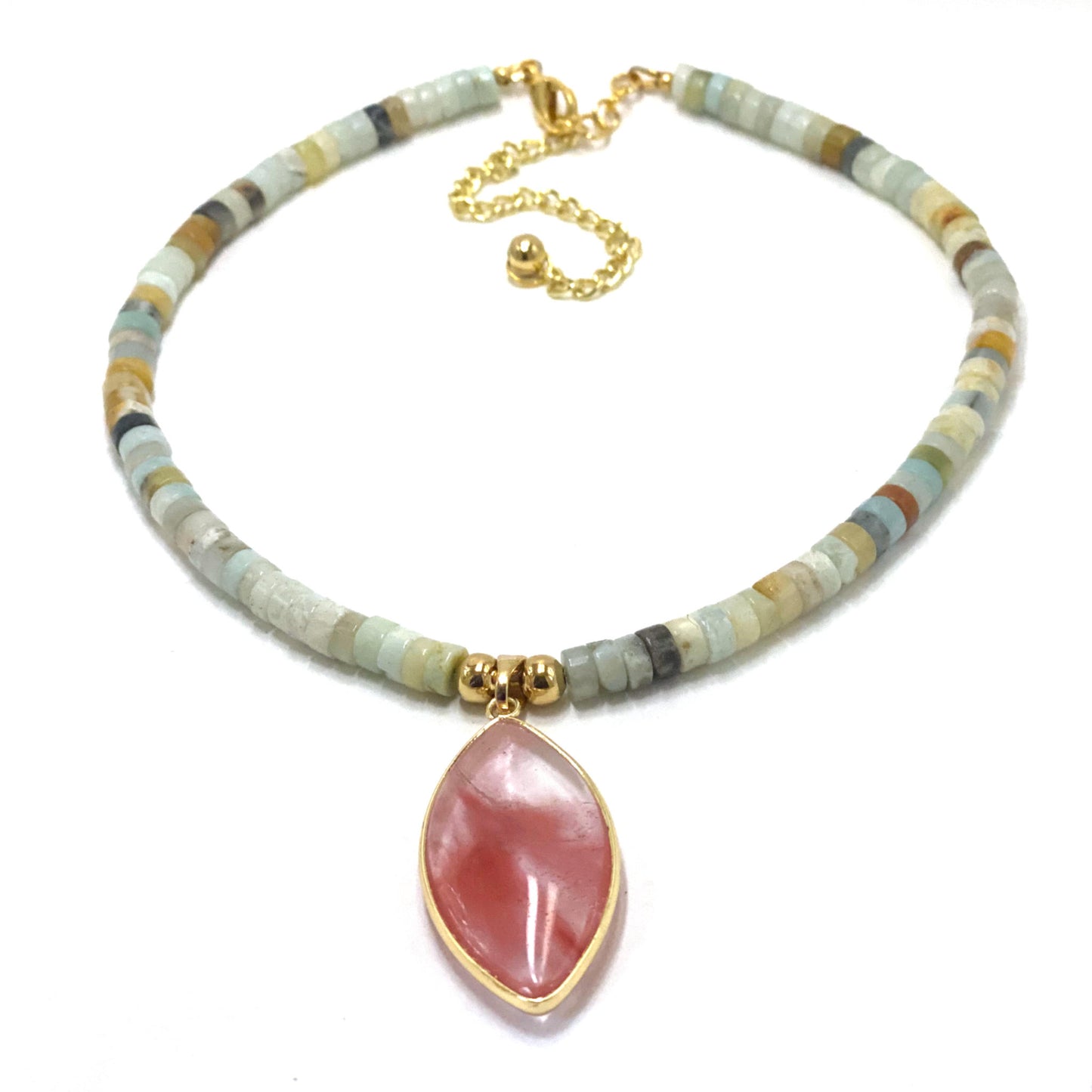 Cherry Quartz  Heishi Necklace