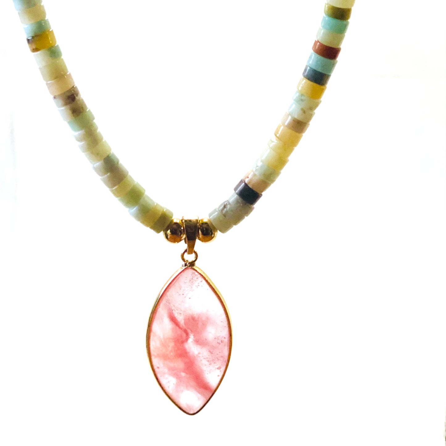 Cherry Quartz  Heishi Necklace