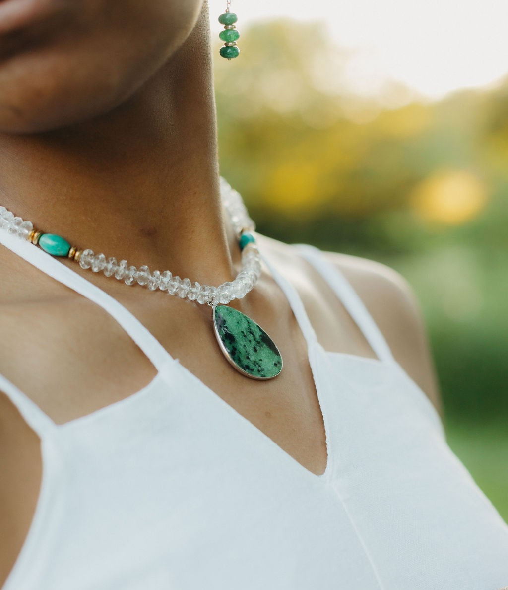 Ruby Zoisite Quartz Amazonite Necklace