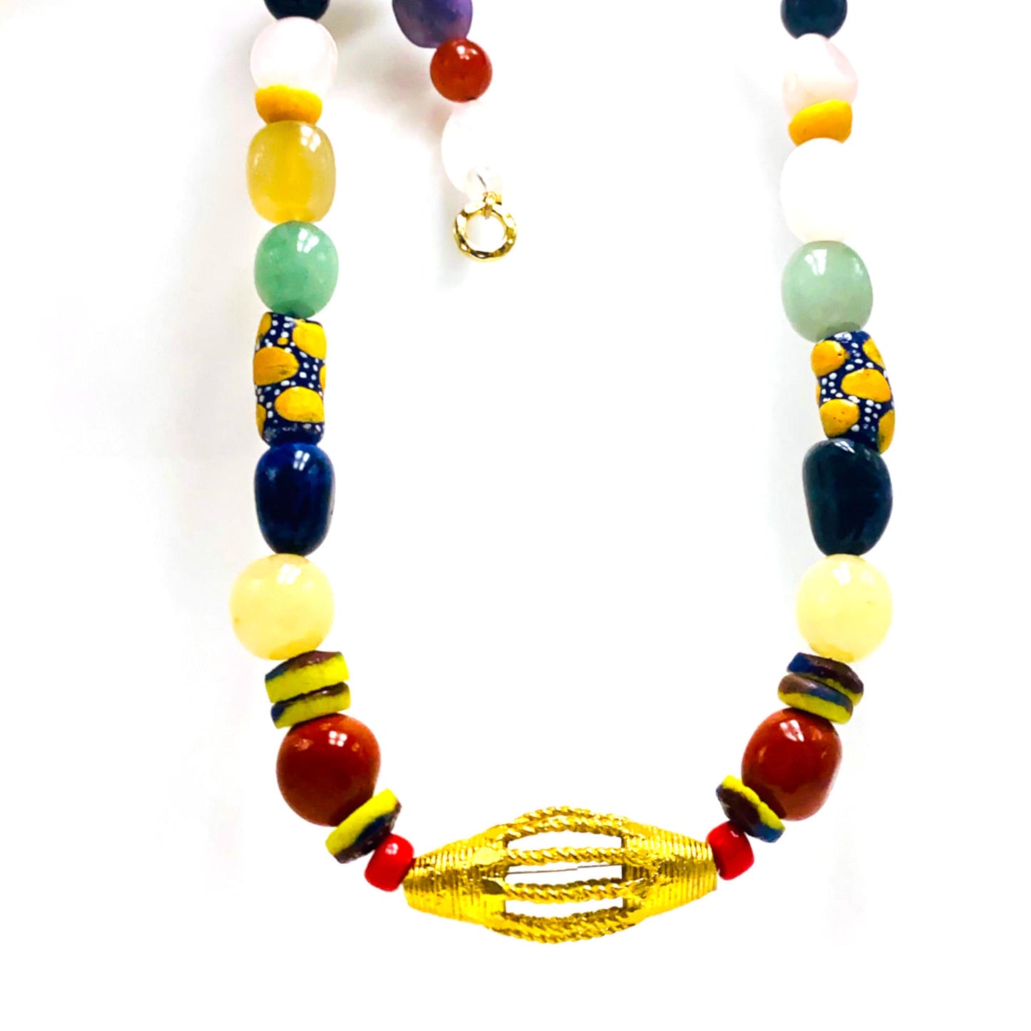 Mix Gem with Trade Gold Bead Necklace