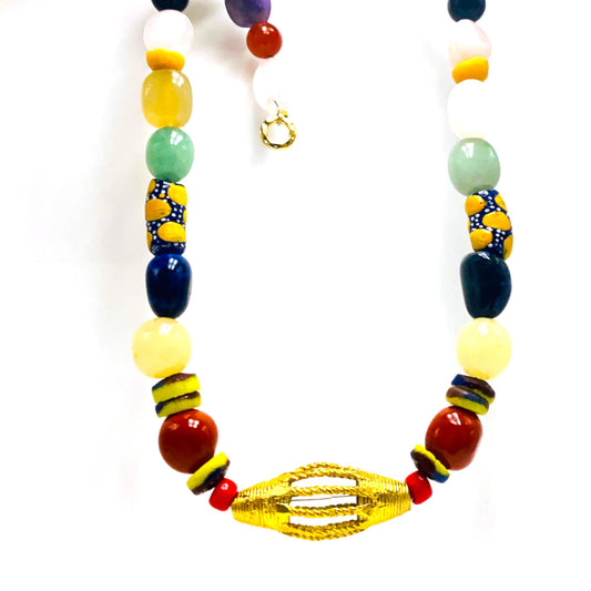 Mix Gem with Trade Gold Bead Necklace