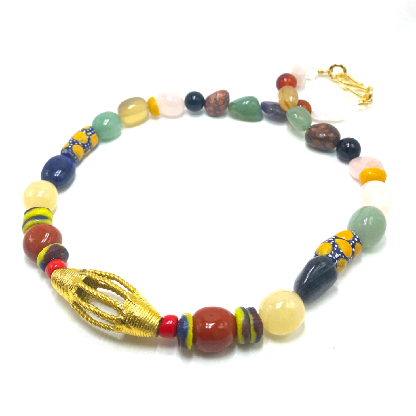 Mix Gem with Trade Gold Bead Necklace