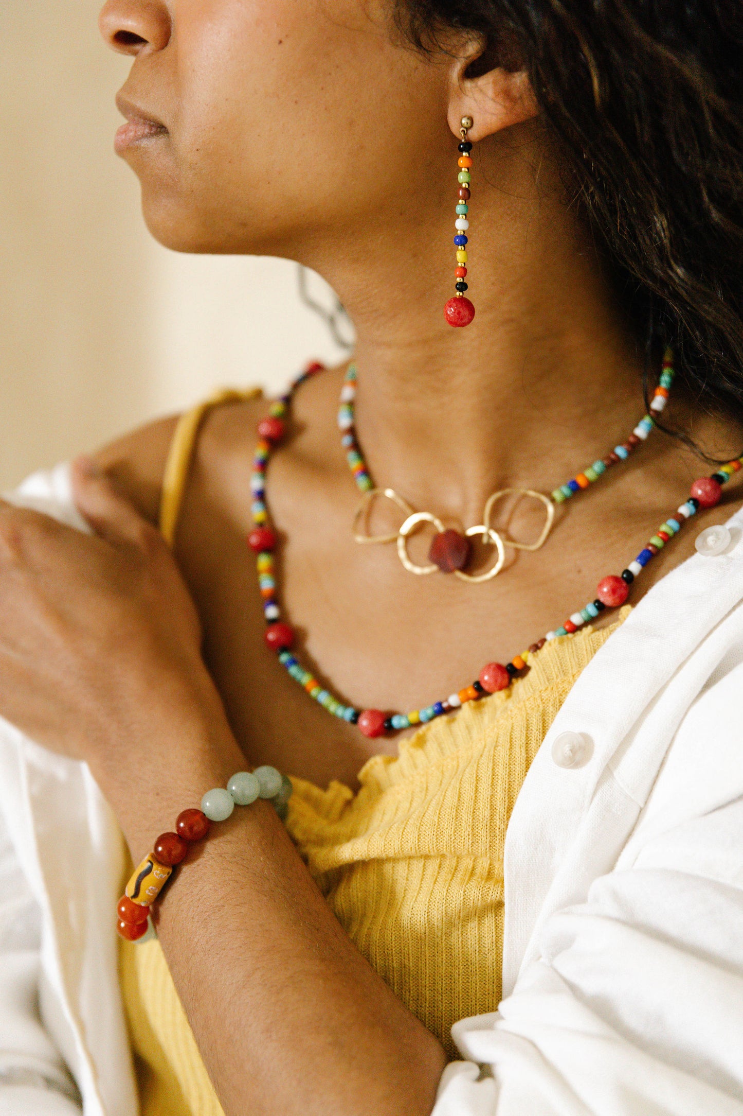 Multi Seed with Stone Beads Drop Earring