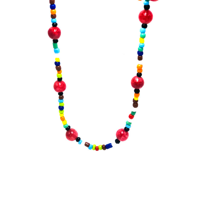 Multi Seed Bead with Gem Necklace