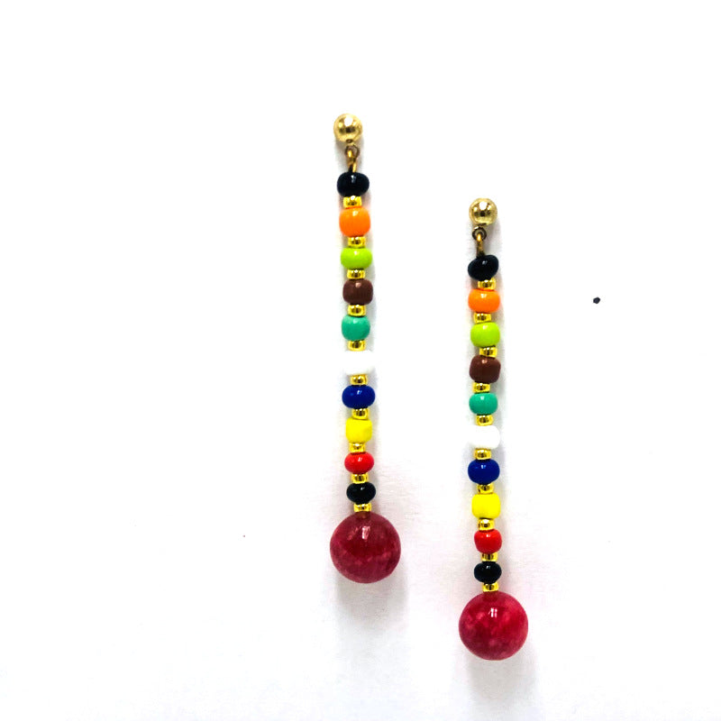 Multi Seed with Stone Beads Drop Earring