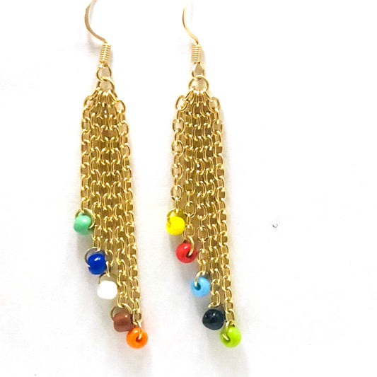 Multicolor Seed Bead Link Chain Earring